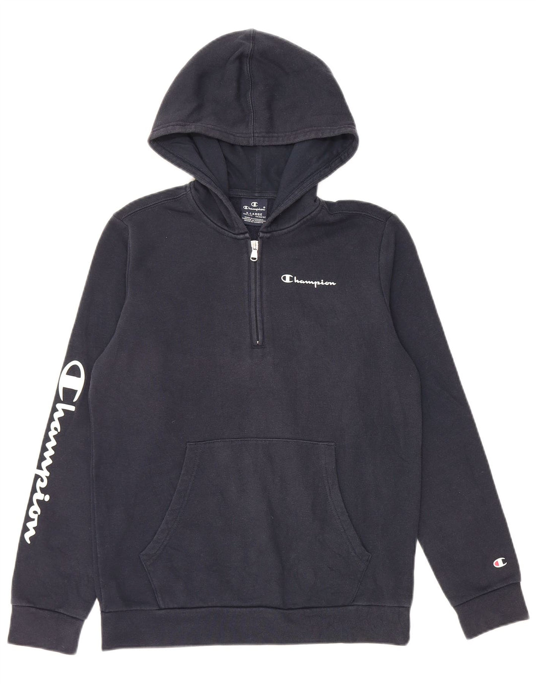 CHAMPION Boys Graphic Zip Neck Hoodie Jumper 13-14 Years XL Navy Blue