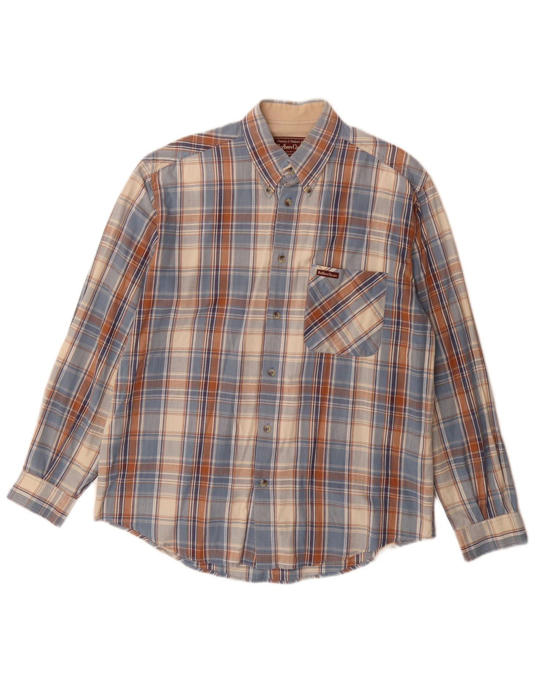 Marlboro Classics Mens Shirt Medium Blue Check Cotton