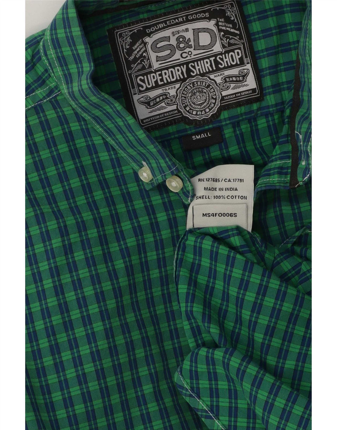 Superdry Mens Shirt Small Green Gingham Cotton