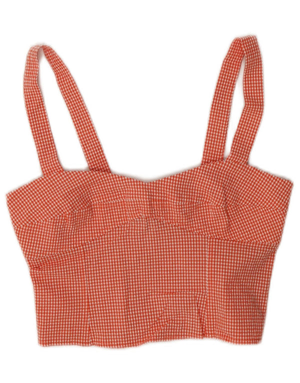 Zara Womens Sleeveless Crop Top UK 8 Small Red Gingham Cotton