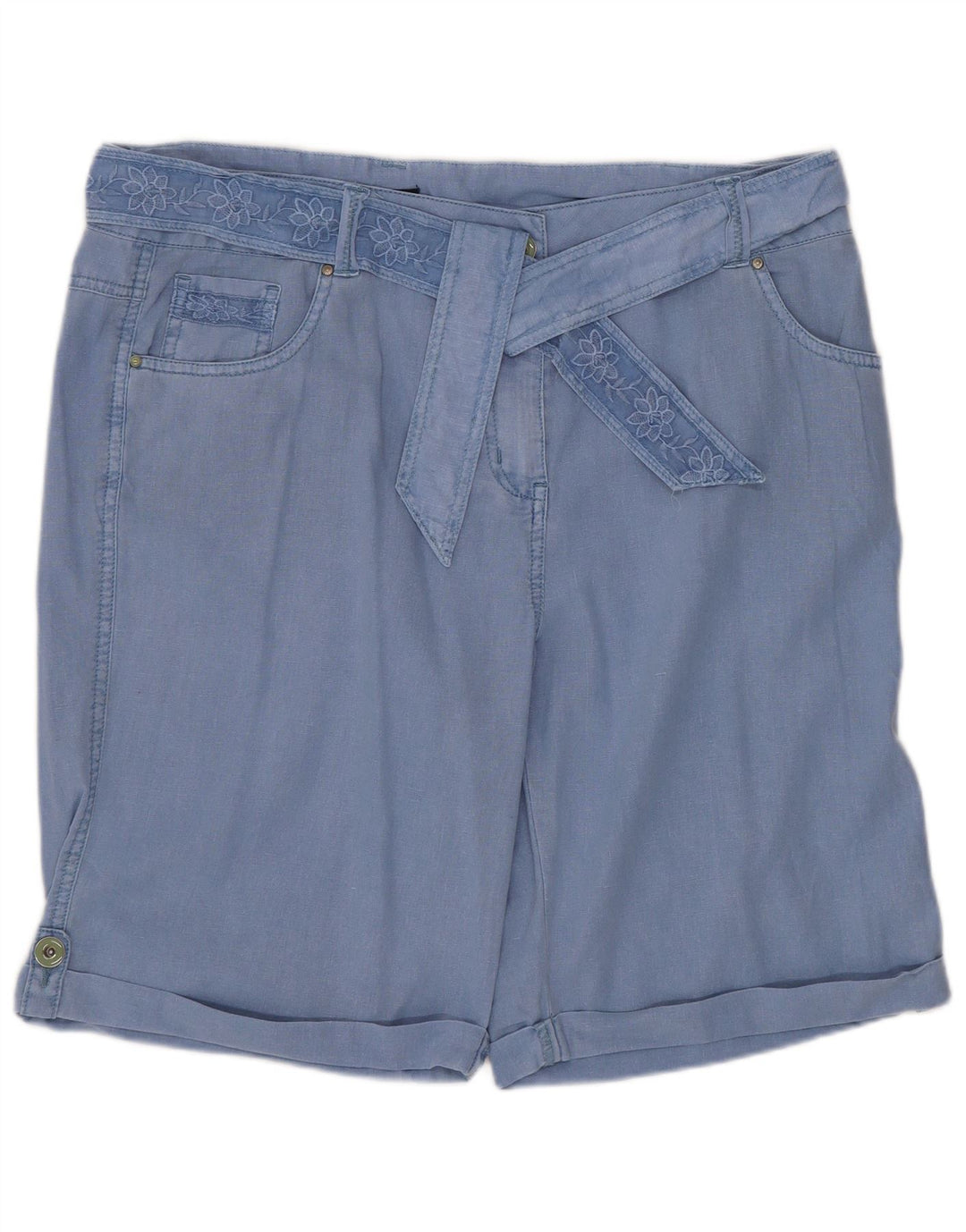 M&Co Womens Casual Shorts UK 14 Large W34  Blue Linen