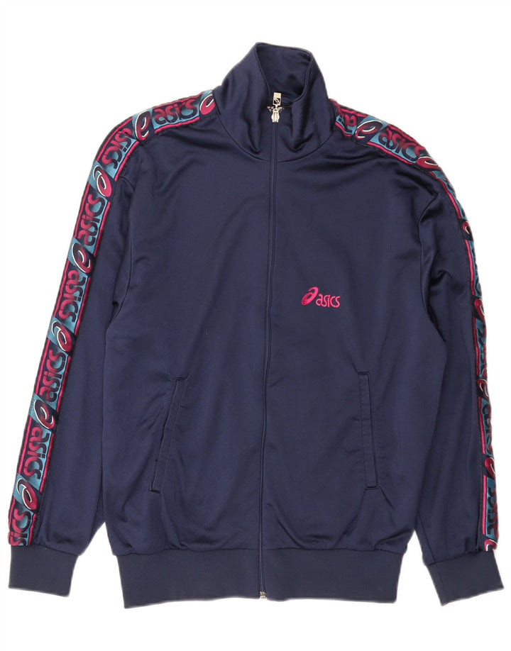 Asics Mens Graphic Tracksuit Top Jacket IT 46 Small Navy Blue Colourblock