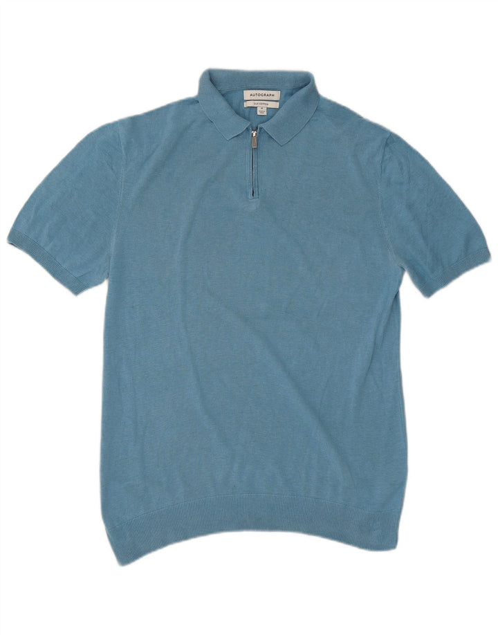 Marks & Spencer Mens Autograph Polo Shirt Medium Blue Silk