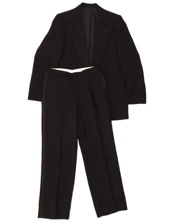 VINTAGE Mens 1 Button 2 Piece Set IT 46 Small W29 L29 Black Wool