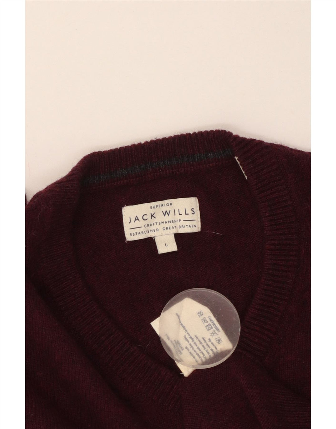 JACK WILLS Mens V-Neck Jumper Sweater Large Maroon Merino Wool
