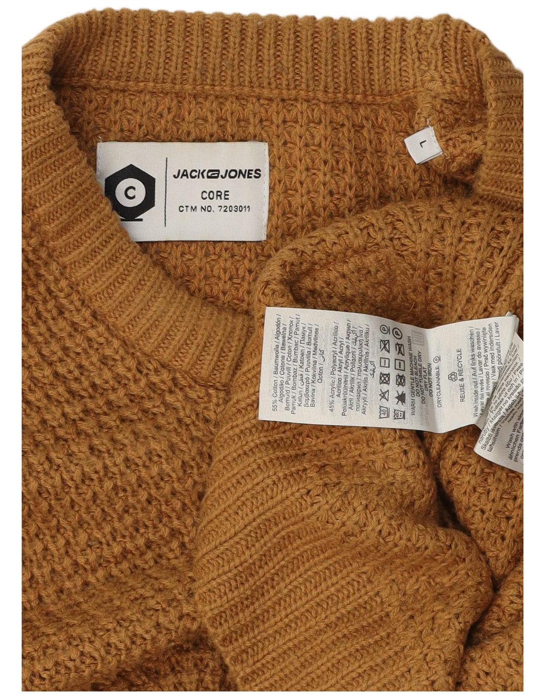 JACK & JONES Mens Core Crew Neck Jumper Sweater Large Brown Cotton