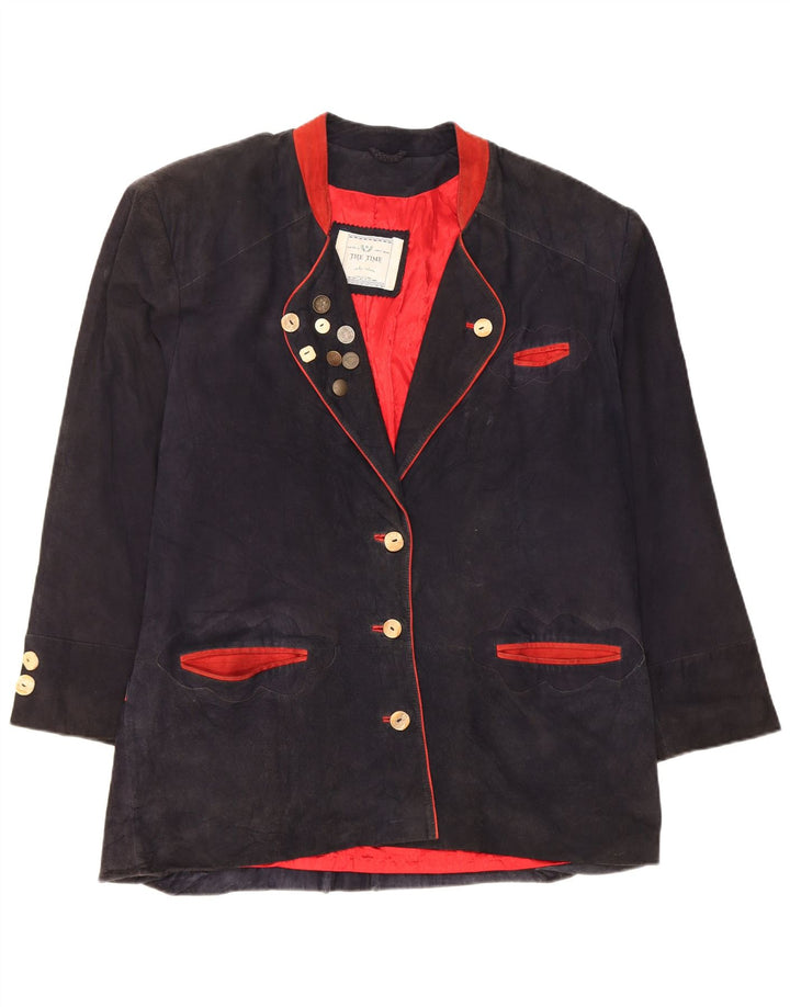 Vintage Womens Oversized 3 Button Blazer Jacket EU 42 Large Navy Blue