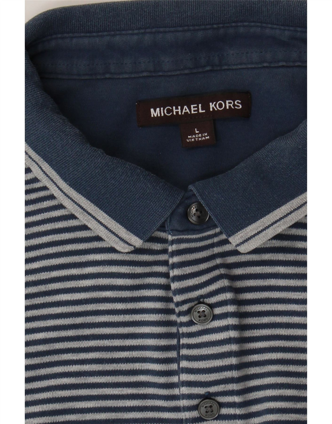 MICHAEL KORS Mens Polo Shirt Large Navy Blue Striped Vintage Michael Kors and Second-Hand Michael Kors from Messina Hembry 