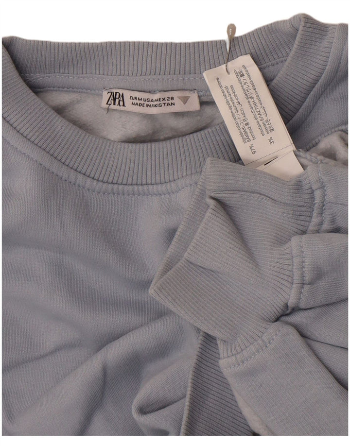 Zara Womens Crop Sweatshirt Jumper UK 14 Medium Grey Cotton