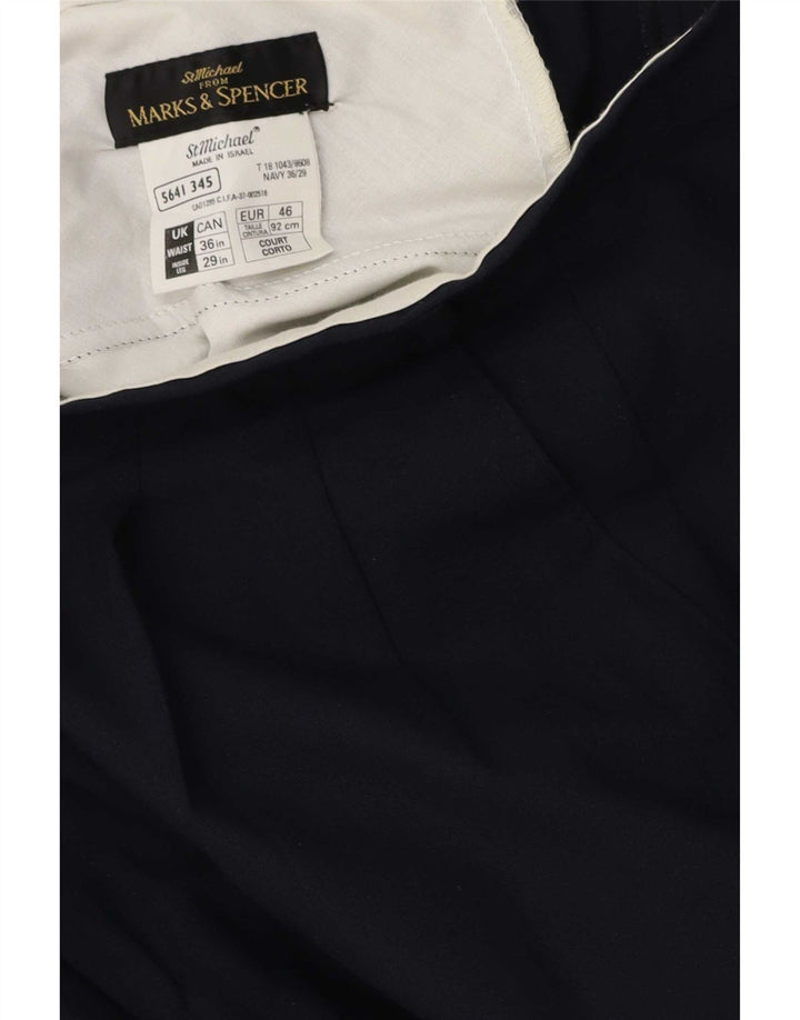 Marks & Spencer Mens Pegged Suit Trousers W36 L29 Navy Blue Polyester