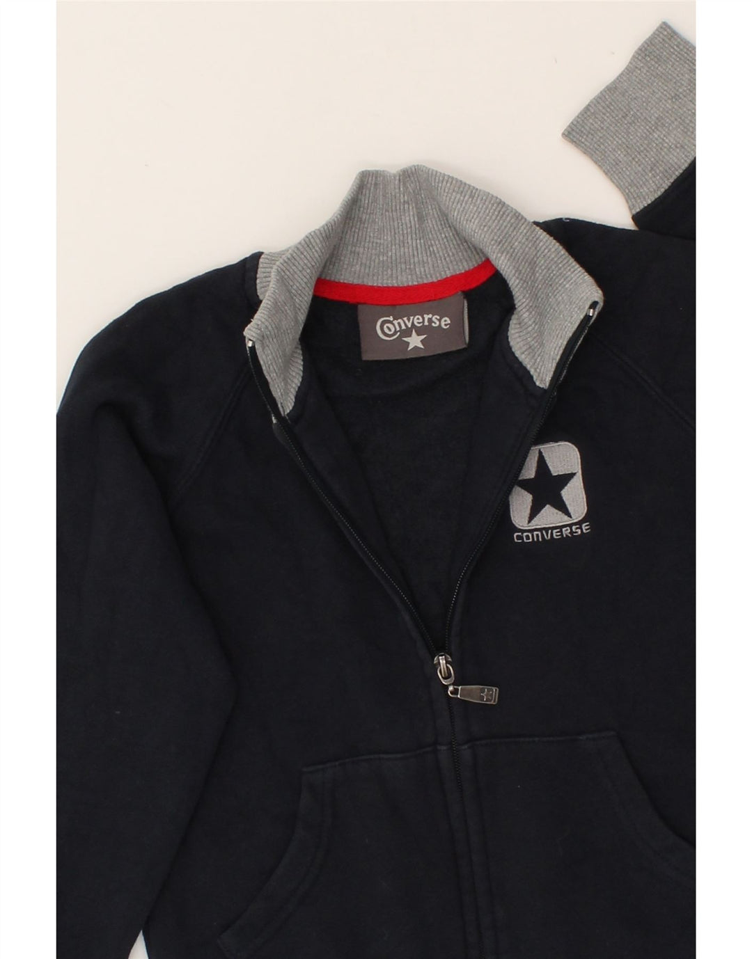 CONVERSE Boys Graphic Tracksuit Top Jacket 5-6 Years Navy Blue Colourblock Vintage Converse and Second-Hand Converse from Messina Hembry 