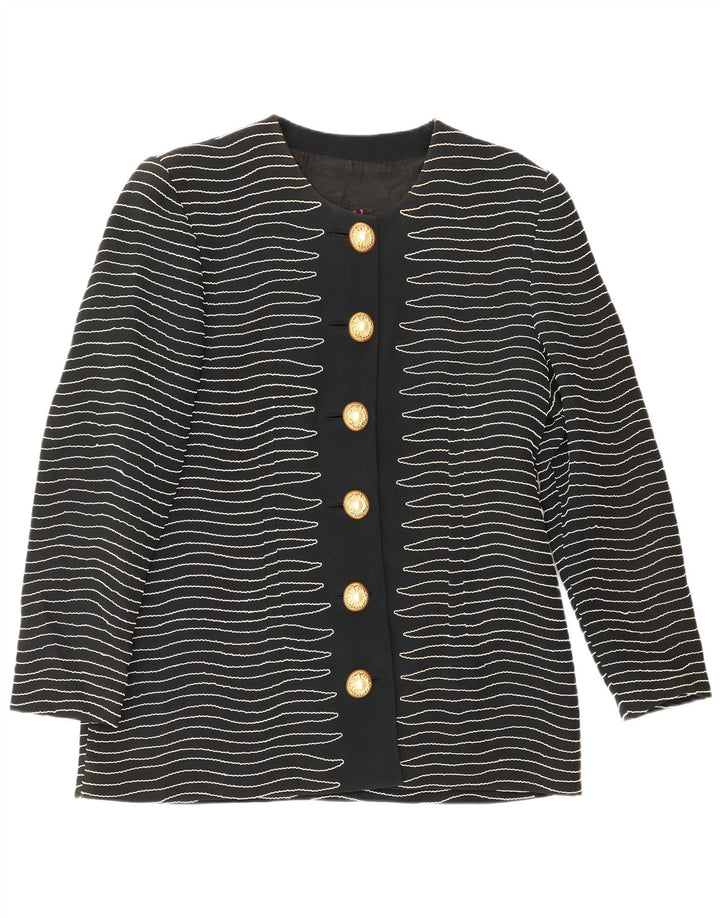Gai Mattiolo Womens 6 Button Blazer Jacket IT 50 XL Black Striped