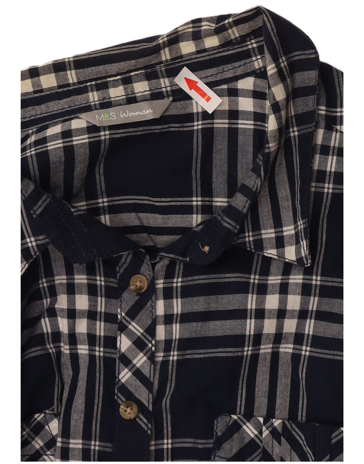 Marks & Spencer Womens Shirt UK 16 Large Navy Blue Check Cotton
