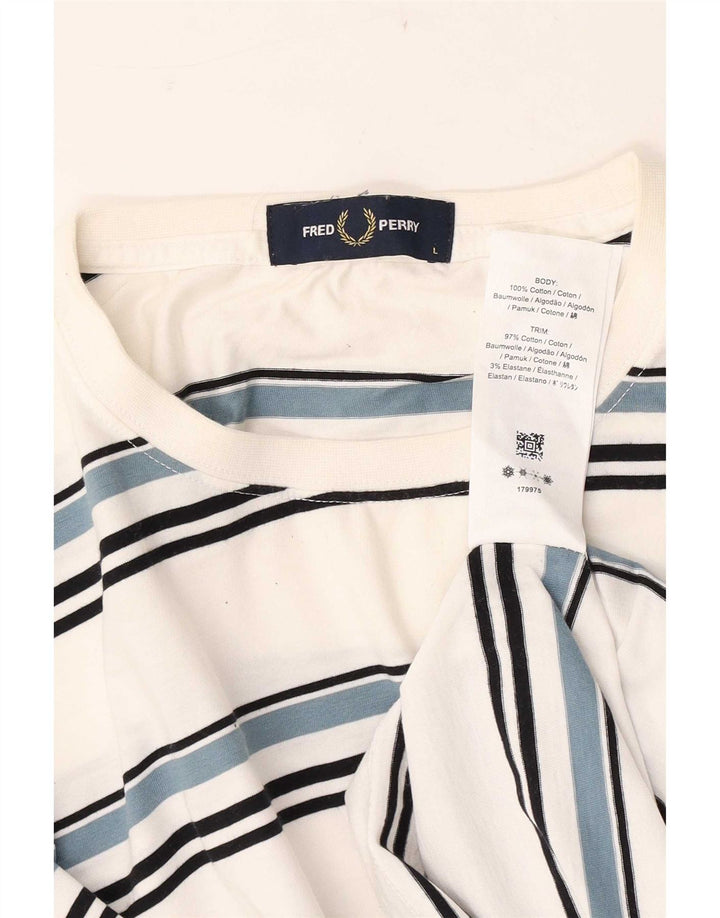 Fred Perry Mens T-Shirt Top Large White Striped Cotton
