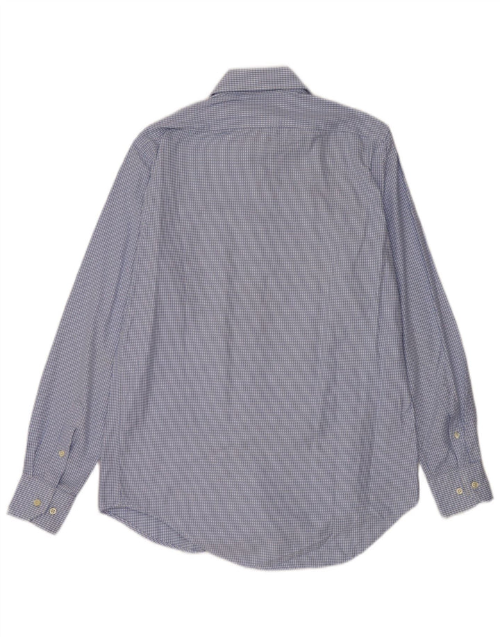 Massimo Dutti Mens Shirt Size 40 Medium Blue Houndstooth Cotton