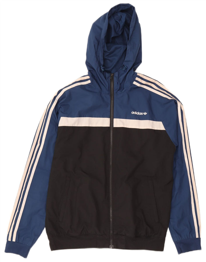 Adidas Mens Hooded Tracksuit Top Jacket Medium Blue Colourblock Polyester
