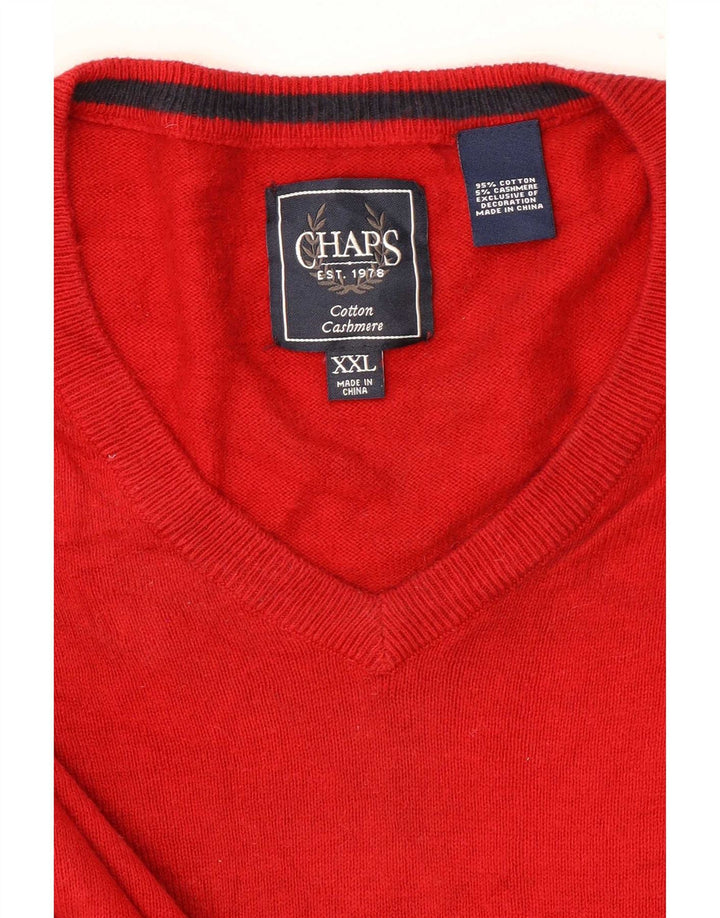 Chaps Mens V-Neck Jumper Sweater 2XL Red Cotton