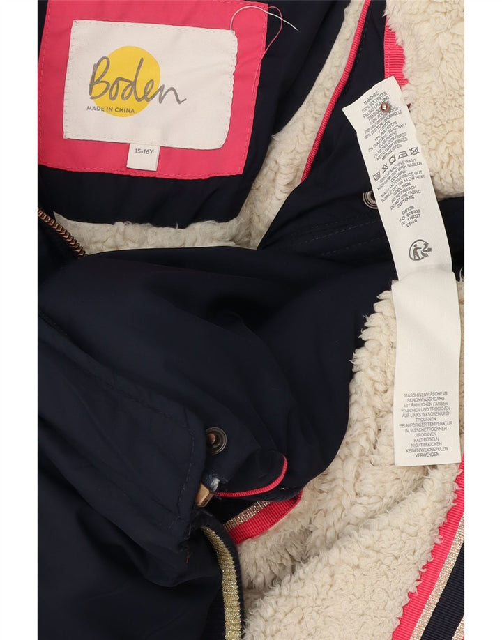 BODEN Girls Sherpa Padded Jacket 15-16 Years Navy Blue Polyester