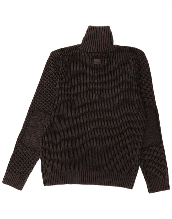 G-Star Mens Button Neck Jumper Sweater Large Black Cotton