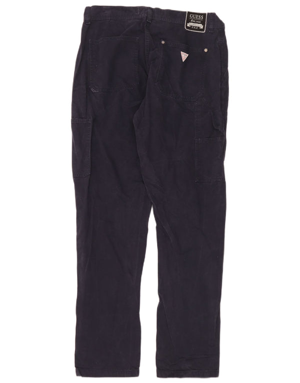 Guess Mens Straight Cargo Trousers W32 L32 Navy Blue
