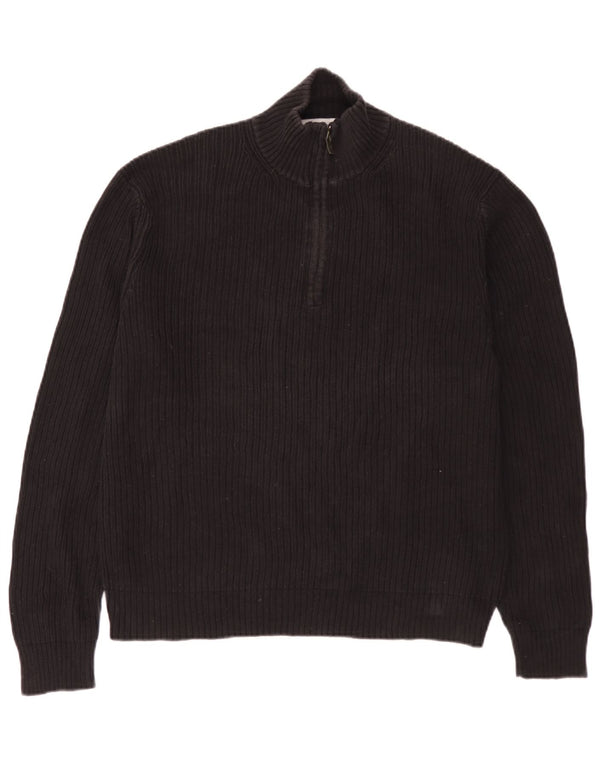 Calvin Klein Mens Zip Neck Jumper Sweater Large Black Cotton