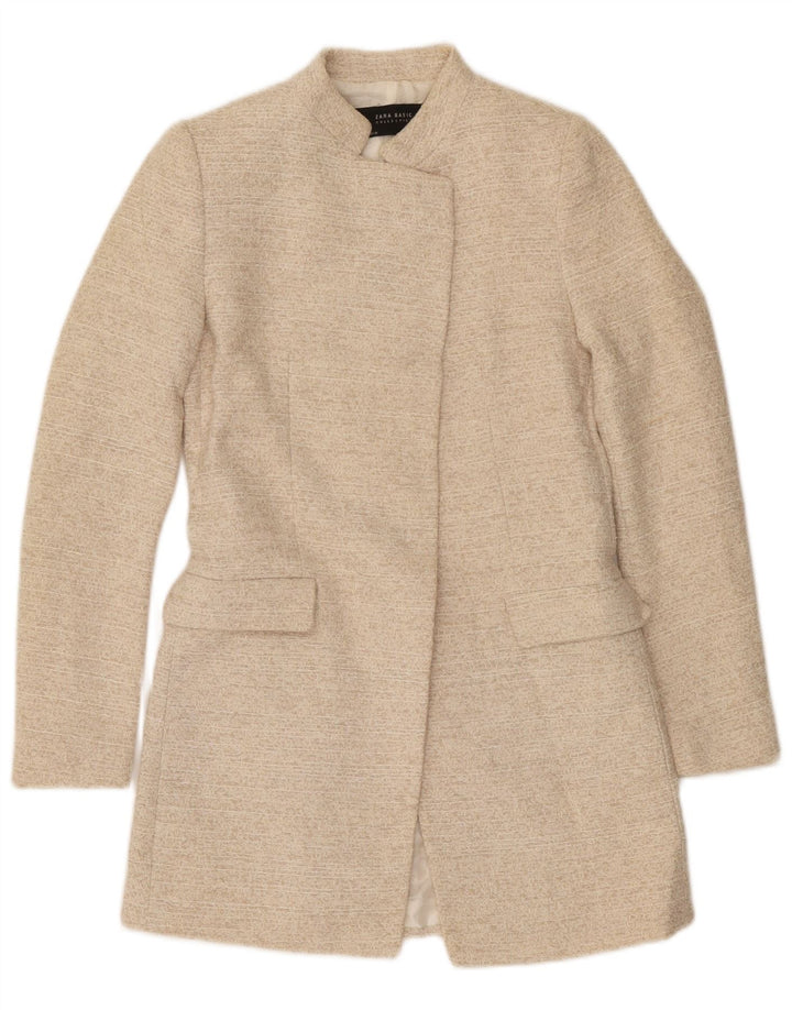Zara Womens Open Overcoat UK 10 Small Beige Cotton