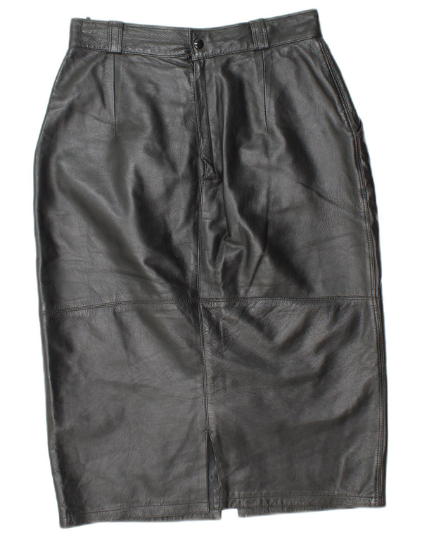 VINTAGE Womens High Waist Leather Skirt IT 44 Medium W26 Black Leather
