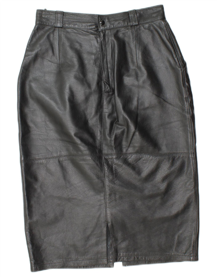 VINTAGE Womens High Waist Leather Skirt IT 44 Medium W26 Black Leather