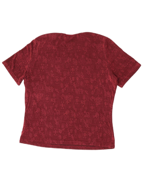 Marks & Spencer Womens T-Shirt Top UK 14 Large Burgundy Floral Acetate