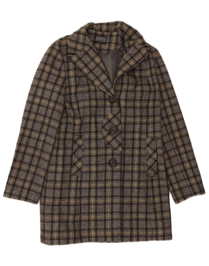SASHA Womens Overcoat UK 12 Medium  Grey Check Wool
