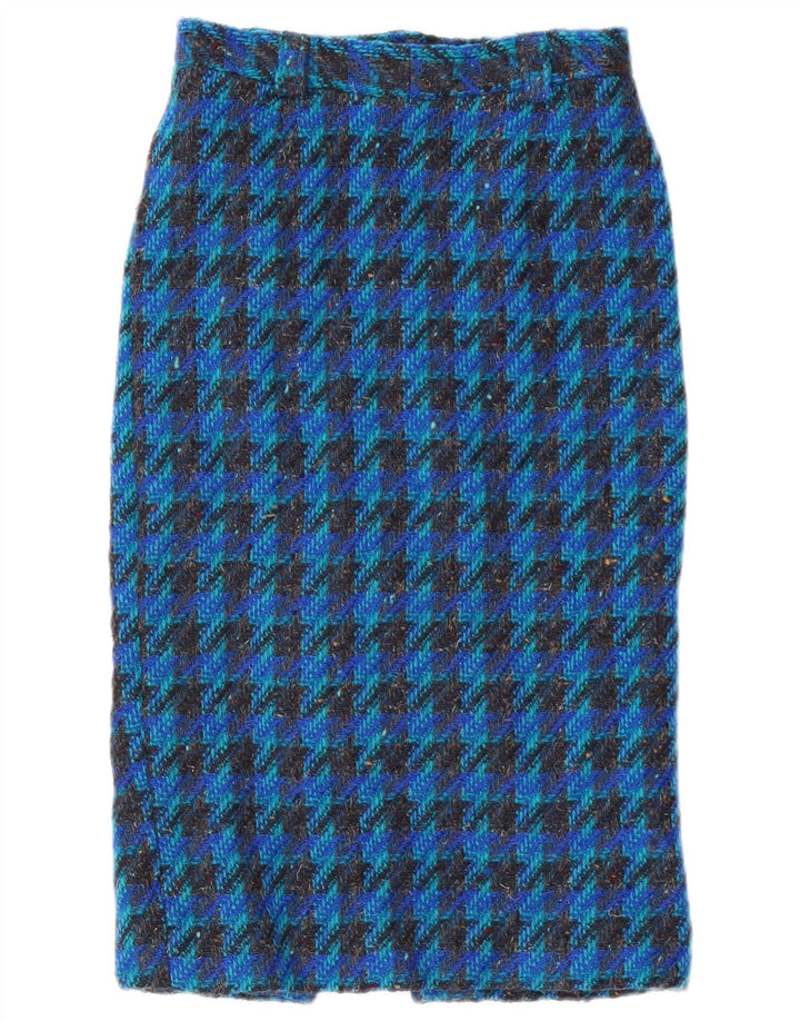 VINTAGE Womens Midi Skirt W28 Medium  Blue Houndstooth