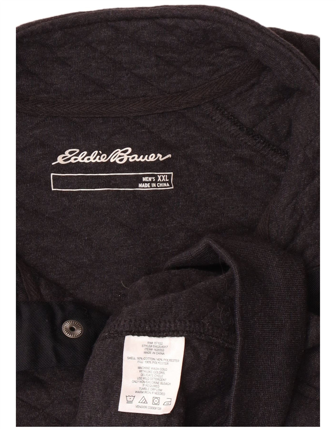 Eddie Bauer Mens Button Neck Sweatshirt Jumper 2XL Grey Geometric Cotton