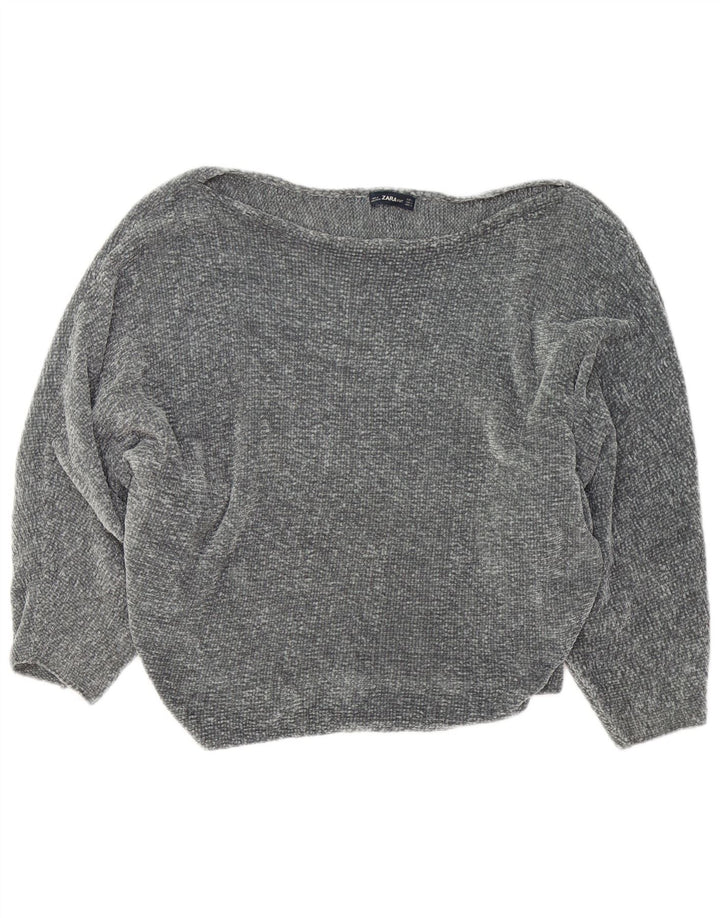 ZARA Womens Oversized Boat Neck Jumper Sweater UK 14 Medium Grey Polyester