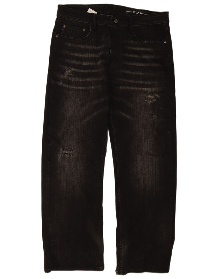 GUESS Mens Straight Jeans W36 L30 Black Cotton