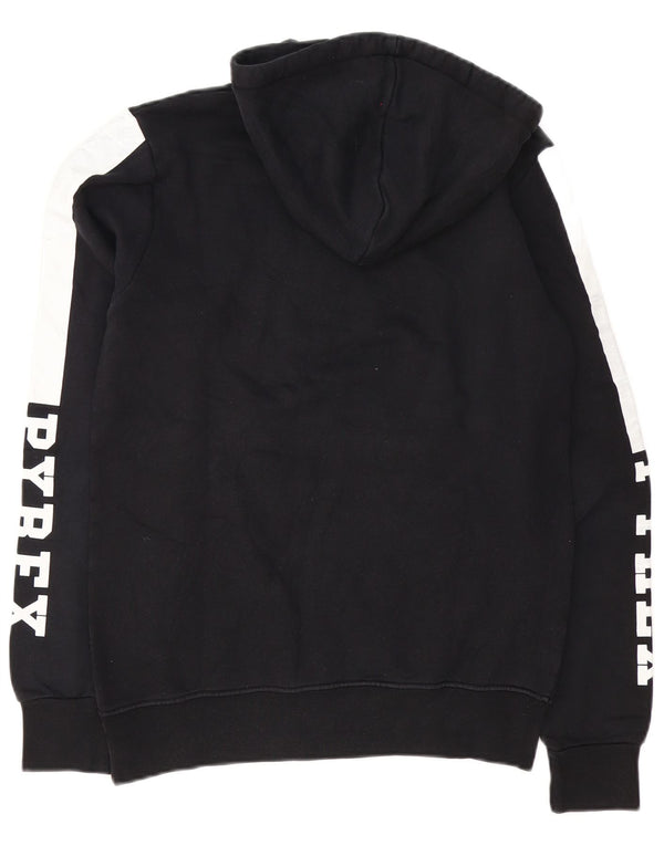 Pyrex Mens Graphic Hoodie Jumper Small Black Colourblock Cotton