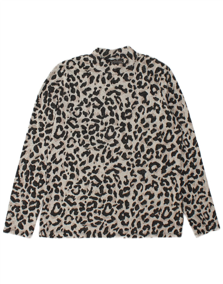Oasis Womens Top Long Sleeve UK 14 Medium Grey Animal Print Polyester