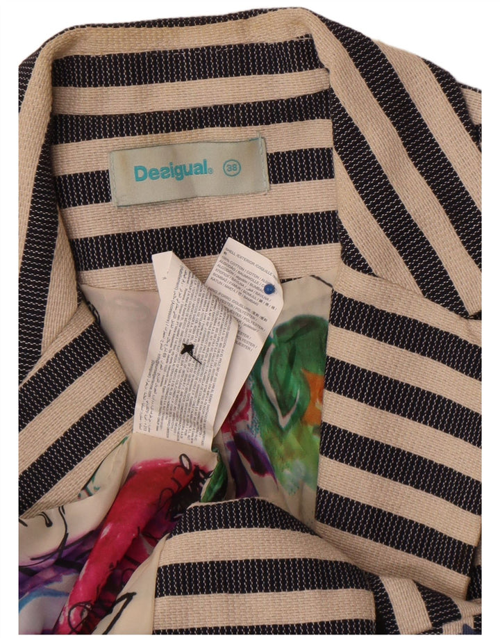 Desigual Womens Graphic Blazer Jacket EU 38 Medium Navy Blue Striped