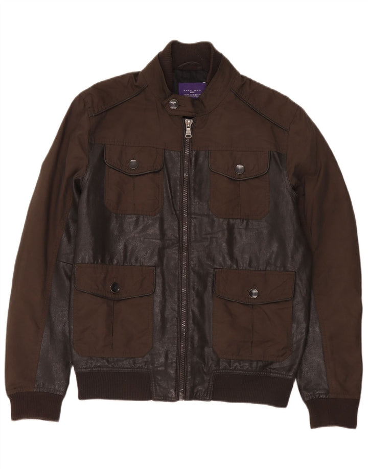 Zara Mens Faux Leather Jacket UK 38 Medium Brown Polyurethane
