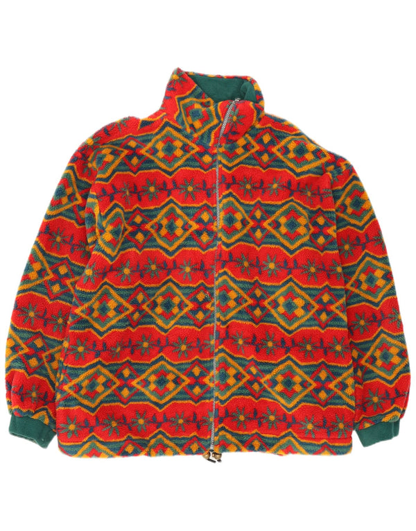 Vintage Womens Oversized Fleece Jacket UK 18 XL Red Geometric