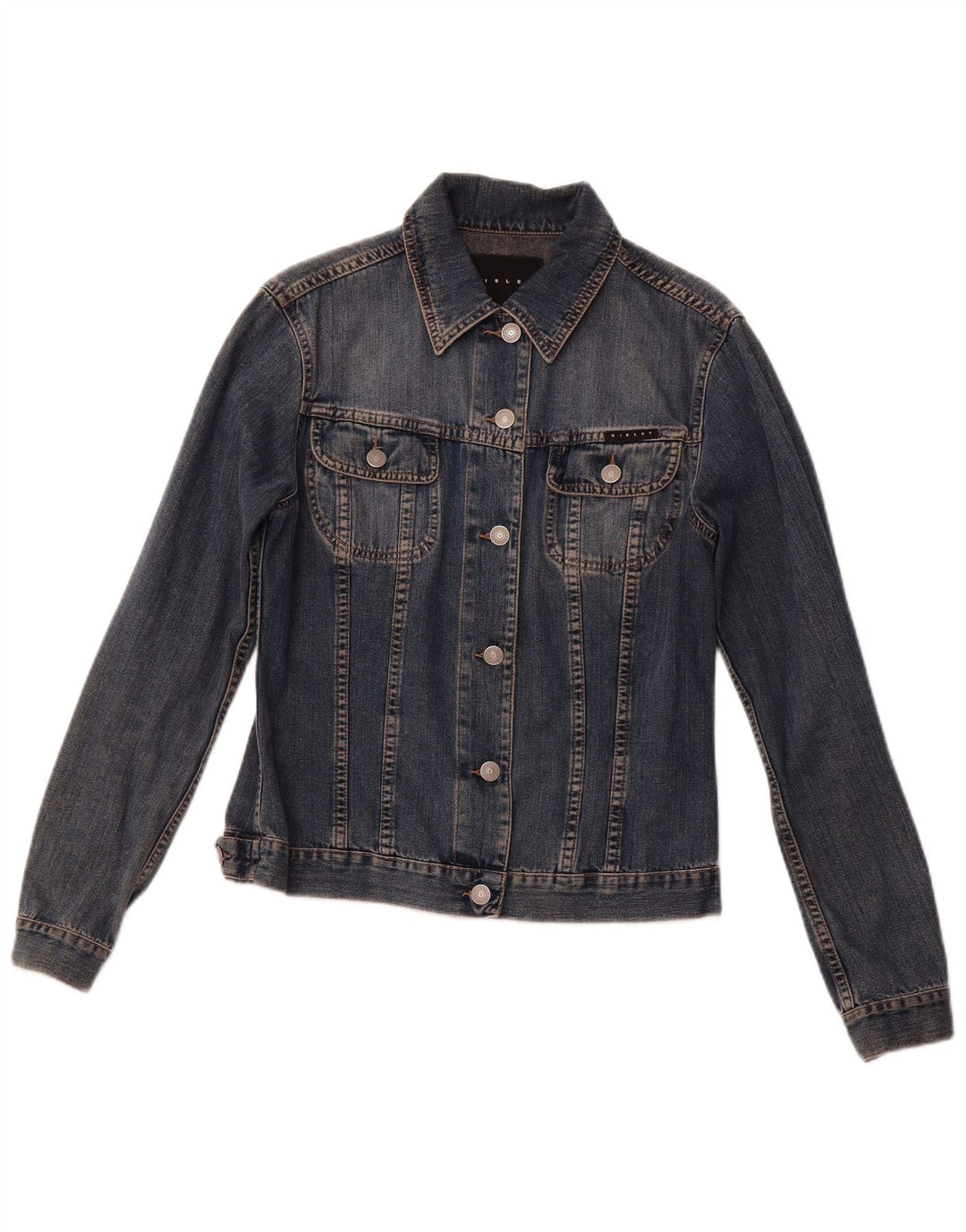 SISLEY Womens Denim Jacket UK 10 Small Navy Blue Cotton