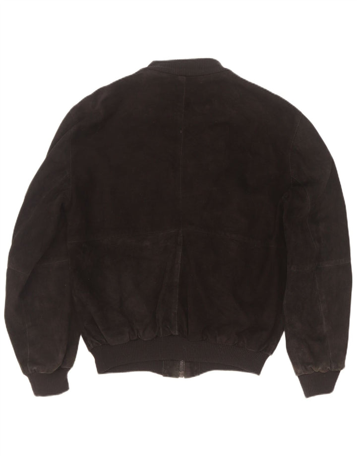 Vintage Mens Suede Bomber Jacket IT 46 Small Black Leather