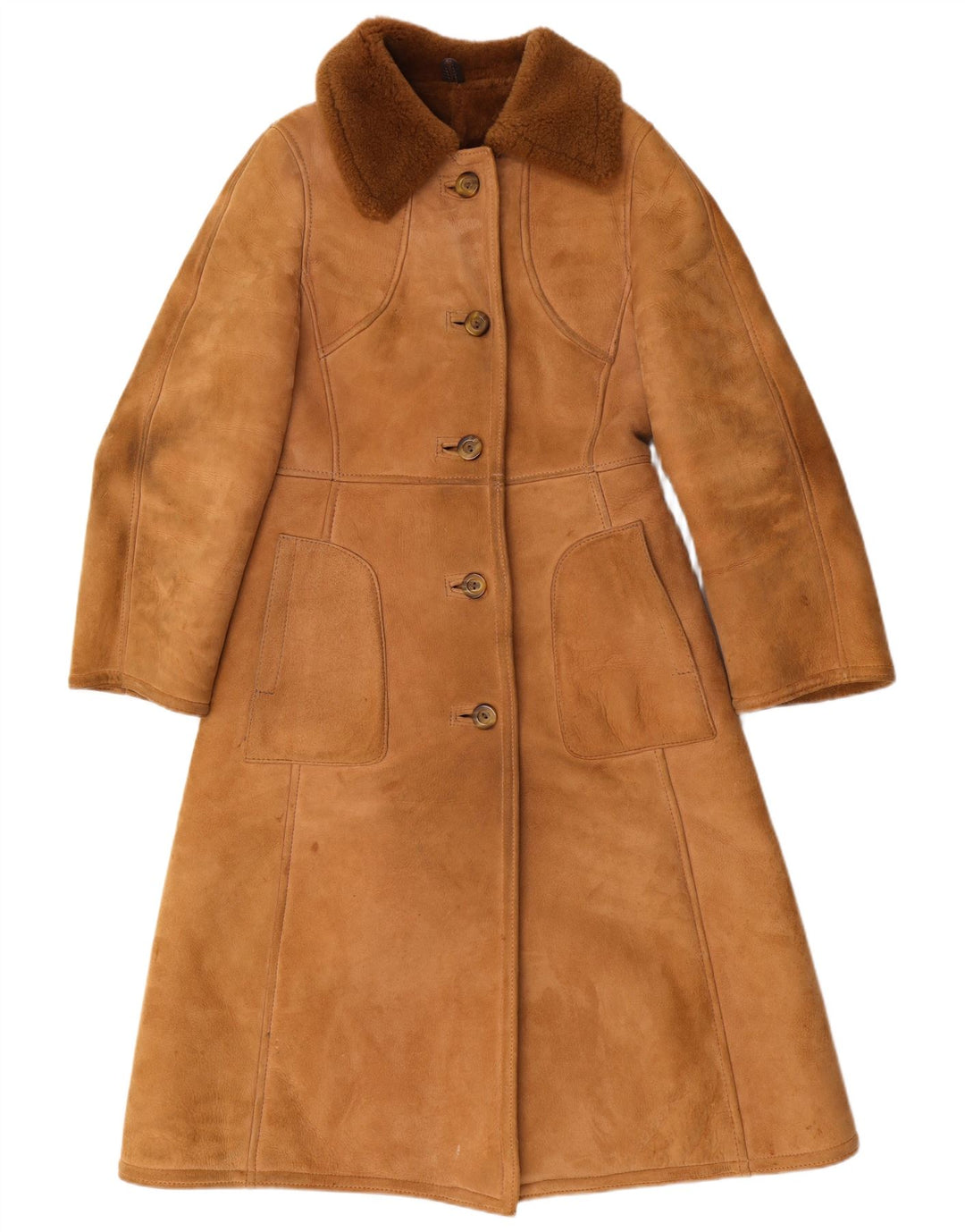 Julian Vard Womens Shearling Coat UK 12 Medium Brown Leather