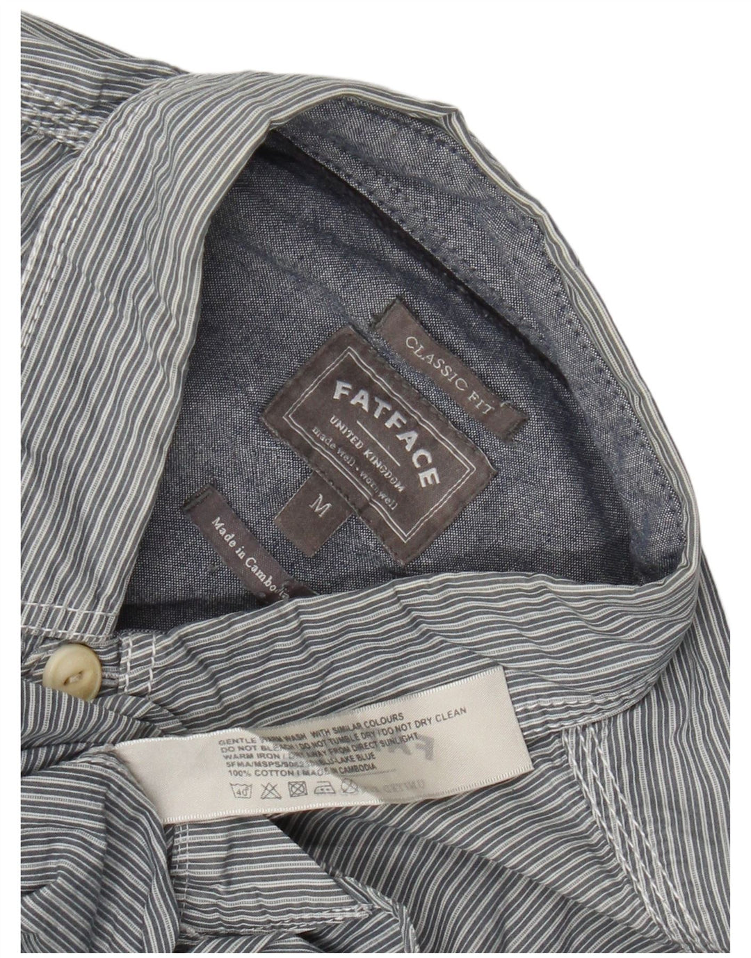 Fat Face Mens Classic Fit Shirt Medium Grey Striped Cotton Classic