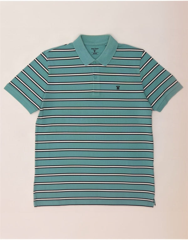 James Pringle Mens Polo Shirt Medium Blue Striped Cotton