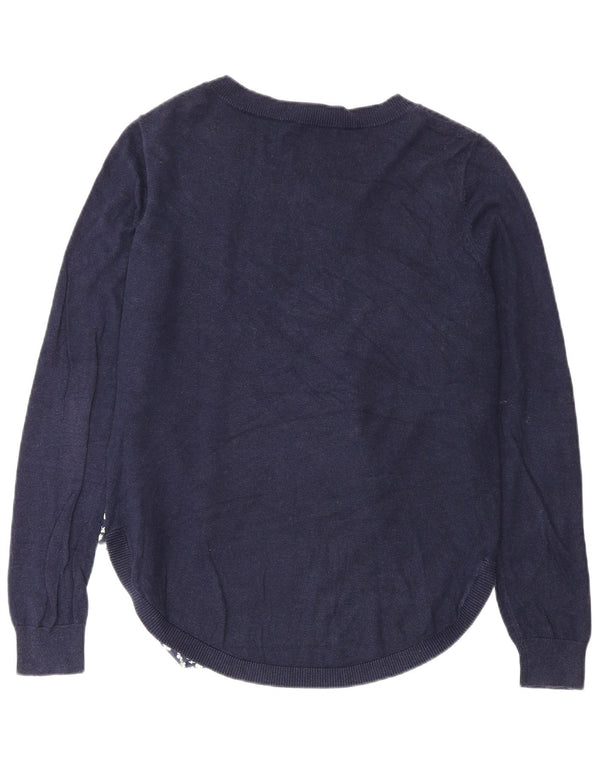Oasis Womens Boat Neck Jumper Sweater UK 14 Medium Navy Blue Floral Cotton