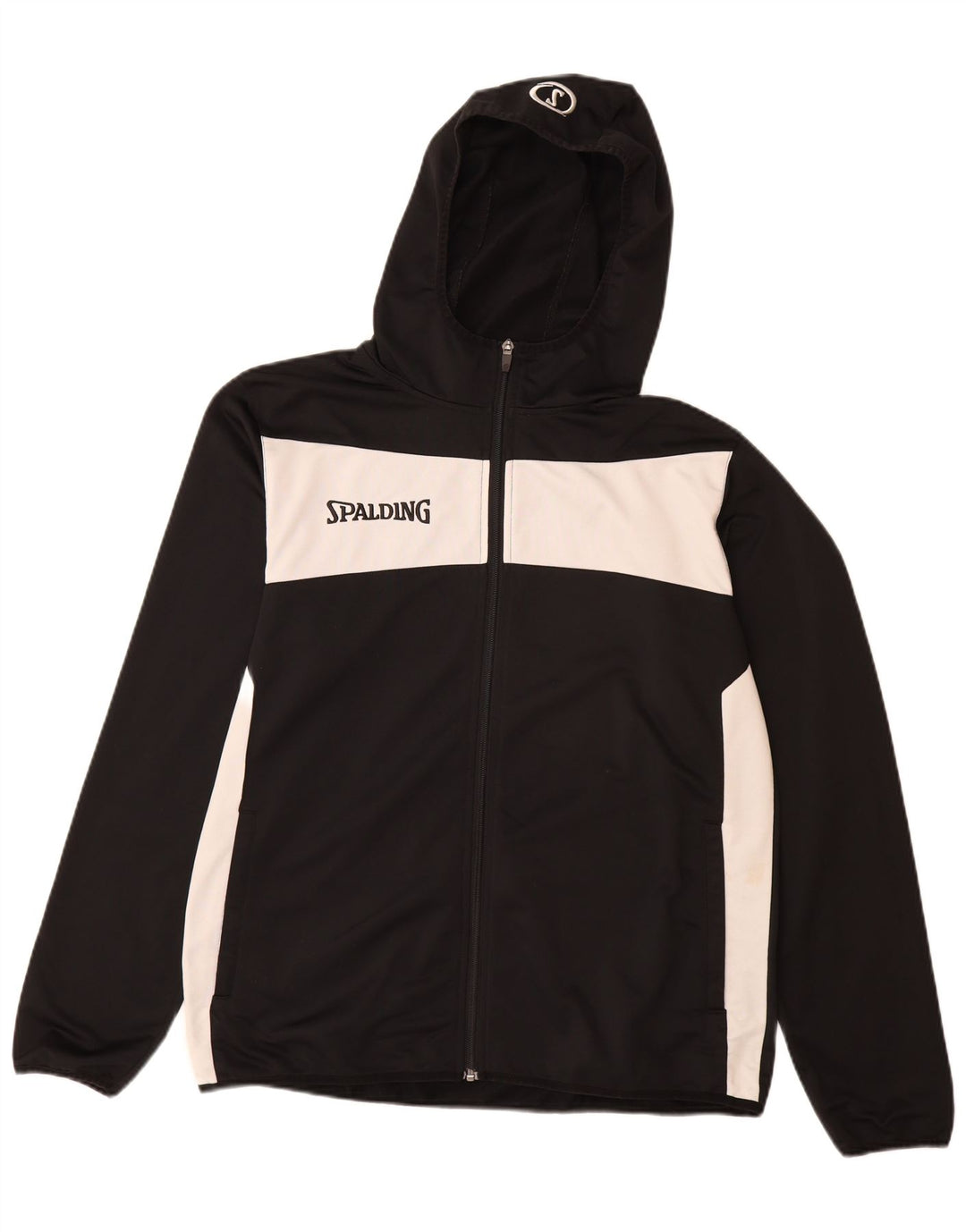 SPALDING Mens Hooded Tracksuit Top Jacket Large Black Colourblock