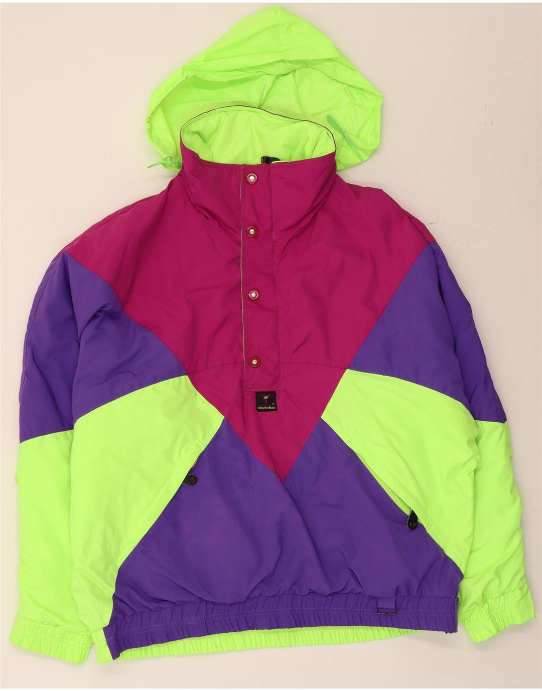 Vintage Mens Hooded Anorak Jacket IT 50 Large Multicoloured Colourblock
