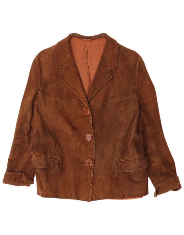 Vintage Womens Suede 3 Button Blazer Jacket Size 14 Medium Brown Classic