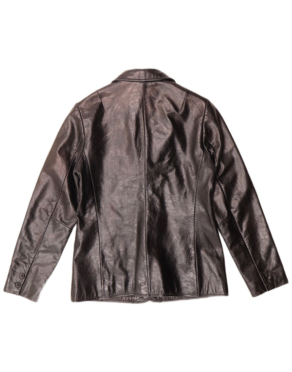 GAP Womens 2 Button Leather Blazer Jacket UK 10 Small Black Leather