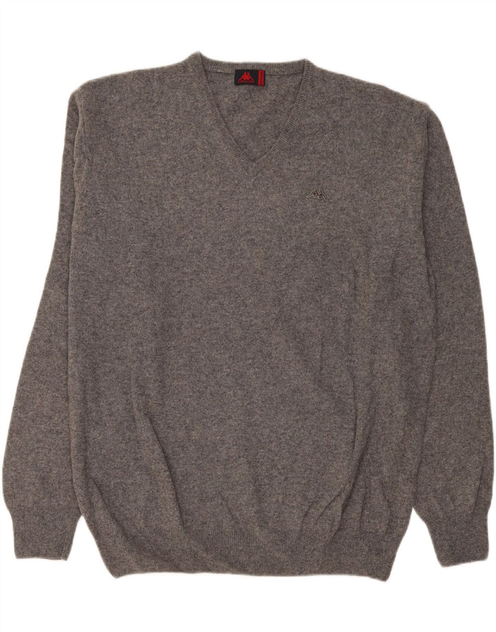 Kappa Mens V-Neck Jumper Sweater 3XL Grey Lambswool